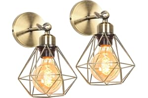 iDEGU 2 Piezas Lámpara Vintage Industrial 16CM Aplique de Pared Interior Diseño Jaula E27 Luz Ajustable Lámpara de Techo Iluminación para Dormitorio Pasillo Salon (Bronce)