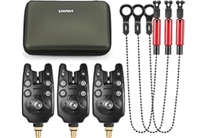 HUIOP Allarmi per morso di Pesca Allarme Catena Set Kit Allarme Digitale per Pesca Indicatore Allarme LED Allarme Pesca Attrezzatura da Pesca con Scatola con Cerniera,Esca da Pesca