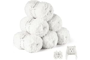 ilauke Fluffy Yarn 6x50g, White Fluffy Wool for Knitting, Flutterby Chunky Yarn for Crochet, Soft Wool for Blanket, Baby Clothes, Dolls, Rug