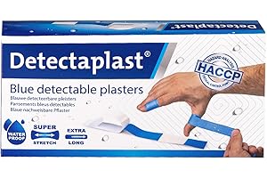 Pansement bleu detectable Detectaplast Premium, pansements resistants à l'eau et aux saletés, safety first pansement cuisine et pansement alimentaire, 180 x 20 mm, 100 pièces