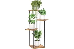 LyTaispuly 4 Etagen Hölzern Metall Pflanzenständer Innen Außen, Ecke Blumenregal Pflanzenregal für Mehrere Pflanzen, Blumenständer Pflanzentreppe Outdoor-Balkon Garten Wohnzimmer (4 Etagen schwarz)