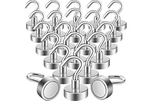 MIN CI 22pcs Ganchos Magnéticos Extra Fuertes, 20mm, Imanes Neodimio con Gancho, Ganchos Imantados Furgoneta 15kg, Imán con Ganchos, Redondos Imanes Potentes, Ganchos de Cocina