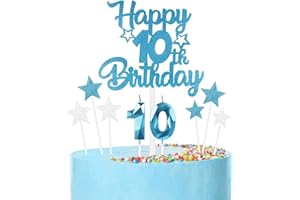 mciskin blaue zum 10. Geburtstagskerzen Kuchentoppe Set, zum 10.Geburtstag Dekor für Jungen,Zahl 10 kerzen für Kuchen,blaue silber Kuchentoppe mit Stern für Mädchen und Jungen Geburtstag Partei