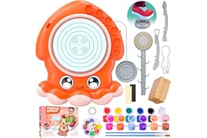 Roaxkois Torno eléctrico para niños: kit de cerámica DIY con arcilla, pinturas, herramientas y delantal; 2 velocidades, diseño pulpo; kit creativo para niños y niñas a partir de 6 años.