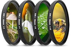 Kit di filtri macro per primi piani JJC da 58 mm (+2, +4, +8, +10) con custodia per filtro per Canon EOS 90D 80D 5DII 5DIII 90D + EF 50 mm f / 1.4 e altra fotocamera con obiettivo filettato da 58 mm