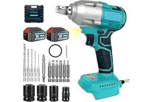 IKEBORM Cordless Impact Wrench with 2 * 5500mAH Battery, Brushless Impact Gun for Makita 18V Battery, 1/2 inch Electric Impact Driver, 3200rpm & 450N.m, 16pcs Accessories Impact Wrench for Car Tire DIY Craft