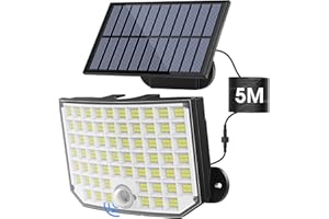 Luz Solar Exterior Jardin, Ortiny 256 LED 3 modes, 180°iluminado Focos Led Exterior Solares IP65 Indice De Impermeabilidad Luz Exterior Con Sensor De Movimiento cable fibra óptica de 5 m, Paquete de 1