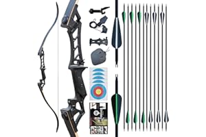 DD&QARCHERY 57" Recurve Bow and Arrows Set Adult Takedown Hunting Bow Kit Archery Set Right Hand with Broadheads Targeting Practice Competition Shooting Indoor Outdoor 30-60LBS