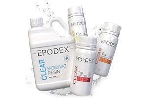 EPODEX Epoxidharz Set ECO Serie | Klares Epoxy Resin für Gießhöhen bis 1cm, 5cm oder 10cm | Resin Gießharz Set Beschichtungen, Kunst, Handwerk, Vergüsse, River-Tische, Lampen, Schmuck und mehr