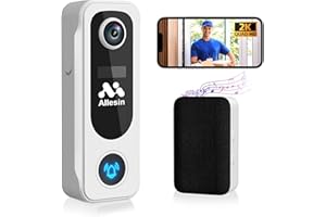 Allesin Timbre Inalámbrico con Cámara,HD 2K Timbre Videoportero Exterior, Audio bidireccional con cambiador de voz, Visión Nocturna, Detección de Movimiento PIR,IP65,Almacenamiento SD/Nube(Blanco)