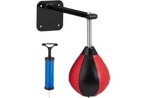 Relaxdays Punching-Ball Mural, Poire de Frappe, Speedball, Enfants et Adultes, avec Pompe à air, Anti-Stress, Noir/Rouge