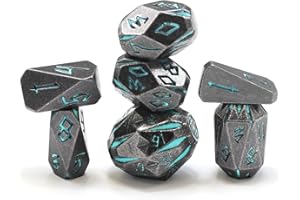 FONVGOGO Zestaw metalowych kostek DND z 7 sztukami do lochów i smoków, wielościenny metal Stonehenge zestaw kostek D&D z etui, kostka do odgrywania ról (Stonehenge Blau)