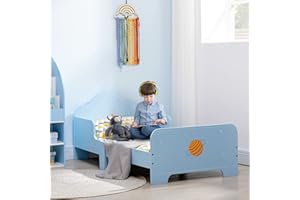 ZONEKIZ Kids Toddler Bed, Safety Rails, Kids Bedroom Furniture for Boys, Girls, Ages 3-6 Years, 143 x 74 x 59cm - Blue