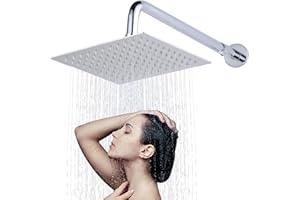 BCENG Duschkopf 8 Zoll Regendusche Duschkopf mit Ständer Quadrat Hochdruck Duschkopf mit Anti-Kalk-Düsen 360°Verstellbarer Wasserfall Duschkopf 304 Edelstahl Drehbar Regendusche Brausekopf Chrom 20cm