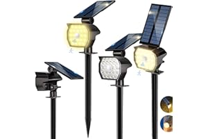 Adewalk Lot de 4 Lampe Solaire Extérieur, 2 en 1 Lampe Solaire Jardin/Mur 3 Modes Etanche IP65, Spots Solaires Extérieur Détecteur de Mouvement pour Chemins Pelouse Terrasse Allée Cour (Blanc Chaud)