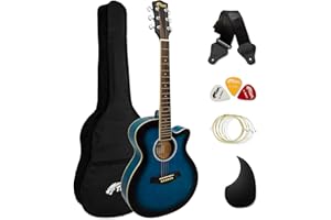 Tiger ACG1-BL34 Acoustic Guitar with Steel Strings – 3/4 Size – for Beginners aged 9+ – Bag, Strap, Spare Strings, Scratchplate and Pick Included - 6 Months Free Lessons - Blue
