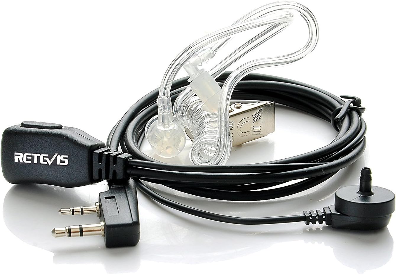 Retevis Pinganillo Walkie Talkie Compatible con Retevis RT24 RT27 RT668 RT622 Kenwood Baofeng UV-5R 888S Auricular Transparente Antirruido con Micrófono PTT Walkie Talkie Auriculars (1 Piezas)