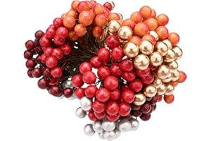 Bekecidi 400 Piezas Bayas de Acebo Artificiales Bayas de Acebo de Navidad Mini Bayas de Frutas de Navidad para Decoraciones de Guirnaldas de Corona de Árbol de Navidad (5 Colores)