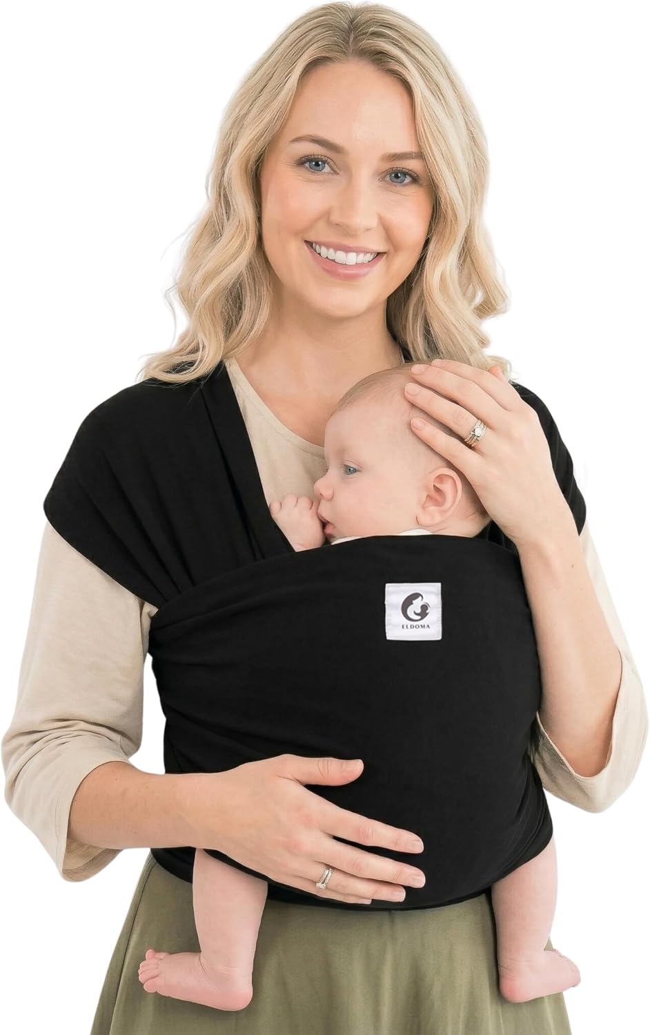 ELDOMA Black Baby Wrap Carrier - Lightweight, Breathable Baby Sling, Hands Free Baby Carrier Sling, Baby Carriers from Newborn to Toddler, (7-35 lbs / 3-15kg)