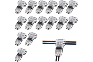 TIMES MARK 15Pcs T Tap Wire Connectors, 2 Pin Black Transparent No Strip Quick Splice Terminals Connectors Low Voltage T Tap 2 Pin Quick Splice Heat Resistant, Copper Solderless LED Wire Connectors