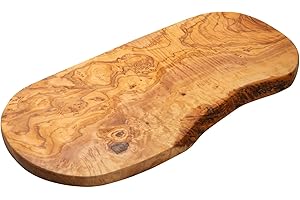 Erreke Tagliere in Legno d'ulivo Naturale, Pezzo Unico, Tagliere per Servire, Tagliare, Carne, Barbecue, Formaggio, Pane (lungo circa 43 cm)