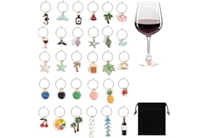VLYX 30 breloques pour verres à vin sur le thème de l'océan avec pochette en velours - Décoration nautique pour dégustations de vin, marqueurs de verres, étiquettes d'identification pour verres à pied