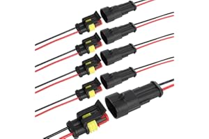 RINWYWEY Steckverbinder 2 Polig Kabelstecker, Auto Wasserdichte Elektrische Stecker Kabel KFZ Stecker 5 Sätze Elektrischer Anschluss Stecker mit Draht für Auto, KFZ, LKW, Kayak, Boote, Roller, Motorrad