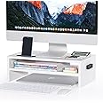 BONTEC Wood Monitor Stand Riser, Desk Monitor Stand with Smartphone Holder, Ergonomic Laptop Stand with Cable Management for Computer, Notebook, iMac, PC, 2 Tiers Black (W420 x D235 x H142mm) White