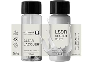 SD COLORS GLACIER WHITE LS9R 2Y S9R Nuovo kit di riparazione penna per ritocchi 15 ML pennello graffio chip codice colore LS9R 2Y S9R bianco lucido (vernice + laccetto)