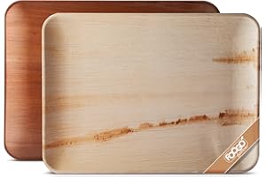 FOOGO Green 10 Vassoi Monouso in Foglia di Palma, Grandi 35x25 cm, Piatti per Antipasti Matrimoni Feste, Simili a Piatti di Legno, Vassoi per Cibi Caldi, Vassoi Ecologici Biodegradabili