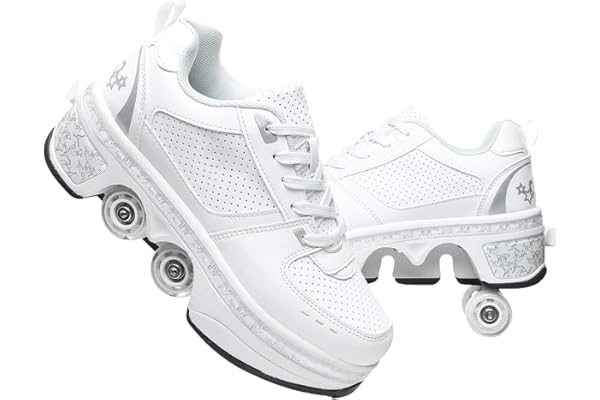 SXZHSM Garçons Filles Chaussures à Roulettes 4 Roues Respirant Patins à Roulettes pour Enfants Retractable Blanc EU34