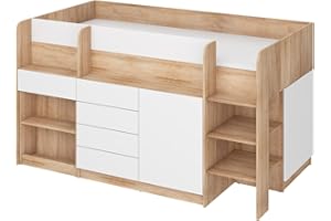 BIM Furniture Litera Smile P Muebles infantiles, Juego de muebles para una habitación infantil, una cama con escritorio, estanterías, cajones: lado derecho (roble Sonoma/blanco)
