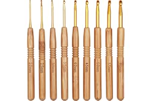 ‎COOPAY Coopay 9 Stück Häkelnadel Set, Ergonomische Häkelnadeln mit Rutschfest Bambus Griff und Glatt Golden Aluminium Hakenkopf, 2,0-6,0 mm Leichte Häkelnadeln für Arthritische Hände, Anfänger & Kinder