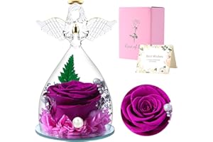 FRFG Ewige Rose Engel, Geschenke für Frauen, Konservierte Rote Echte Rose, Glasengel, Einzigartige Geschenke, Geburtstagsgeschenk für Frauen, Mutter, Schwester, Freundin, Ehefrau (Lila)