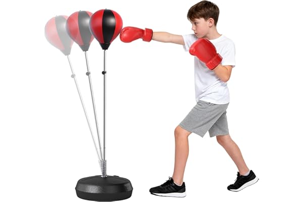 HOMCOM Sac de Frappe sur Pied Punching Ball sur Pied réglable en Hauteur 126-144 cm avec Gants, Pompe et Base de lestage pour Adolescents et débutants