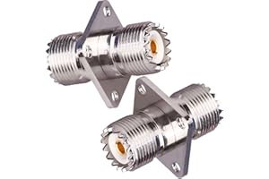 TUOLNK UHF femelle à UHF femelle 4 trous panneau à bride connecteur de montage sur châssis SO239 PL259 connecteur de câble de raccordement coaxial RF à souder adaptateur coaxial Pack de 2