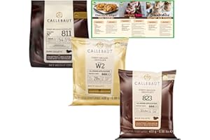 Go2 Groceries Callebaut Belgian Baking Chocolate Trio (3x400g) | Dark, Milk, & White Chocolate | Expert Chocolatier Bundle with Recipe Cards