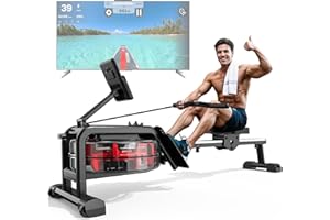 ORISYN Rudergerät für zuhause, Wasser Rudergeräte mit Bluetooth Boardcomputer, Rudermaschine mit Verstellbarer Tablet-Halterung, 160KG Gewichtsbelastung, Max. 210 cm Benutzergröße Geeignet