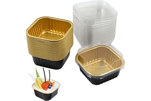 LETUXAAMZ Mini Taza Papel Aluminio Con Tapa - Moldes Para Suflé Hornear Magdalenas Tazón Pasta Prueba Horno Cocina Bbq Hacer Tartas Postres Alimentos Heat Familia Muffin La Fiesta, 30 Piezas