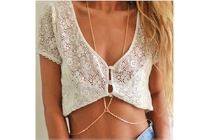 Dervivea Bohemia Crossover Body Chain Gold Cintura Cadena Collar Beach Bikini Body Chain Sexy Arnés Sujetador Vientre Cadena Verano Bikini Pecho Cadena Cuerpo Joyería para Mujeres y Niñas