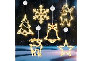 BUOAZR 6 Pièces LED Lumières de Ventouse de Noël, Fenêtre Lumière 3 Modes, Lumières de Noël Suspendues 3D, Lustre Ventouse, Lumière de Fenêtre Décorative