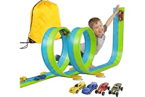 5M flexibelt bilbana-set med 2 slingor, 2-i-1 racerbana med bilar och bärväska, tyngdkraft och drag-back racerbana, leksaker