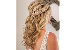 AKSXU Vintage Braut Haarschmuck - Boho Haarband & Haarreif mit Blätter und Kristall für Damen & Mädchen, Gold