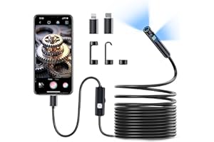 ETENTOUS Endoscope Inspection Camera, Dual Lens 1920P IP67 Waterproof Inspection Camera, Portable Flexible Endoscope Camera with 8+1 LED Light, Compatible for Android,iPhone,iPad (5M)