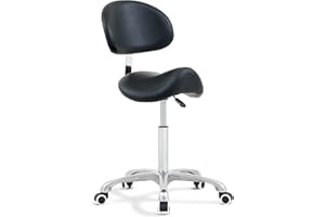 Antlu Saddle Stool Chair with Back Support Rolling Esthetician Seat for Salon Tattoo Shop Spa Home Dentist Clinic (Black, with Backrest)