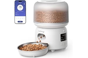 FEELNEEDY Distributore Automatico Cibo Gatti con APP, 2.4G WiFi Dispenser Crocchette Gatto fino a 10 Pasti/36 Porzioni al Giorno, Ciotole per Gatti in Acciaio Inox, 3L