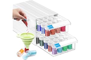 ARTDOT 2 Set Boîte de Rangement Diamond Painting Accessoires, Empilable 64 Pièces 5D Broderie Diamant Accessoires avec Autocollants Entonnoir