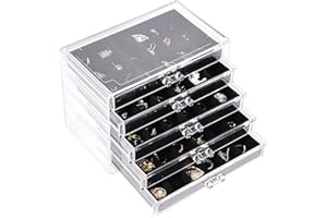 Nwvuop Acryl Schmuckschatulle 5 Schubladen Schmuckkästchen Ring aufbewahrung Schmuckaufbewahrung Organizer für ohrringe Ring Jewellery Organizer Schwarz