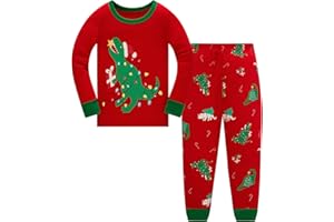 LANGUBABY Pigiama Natale Ragazzo Ragazza Lungo Cotone Pyjama Sets Pigiami Due Pezzi Unisex Bambini 1-12 Anni