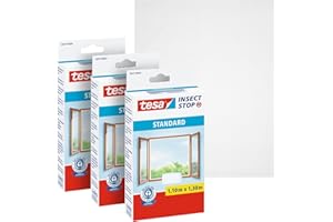 TESA UK tesa Insect Stop Hook and Loop Standard for Windows - Self Adhesive Window Fly Screen - Cut to Desired Size - in White, 3X 110 cm x 130 cm